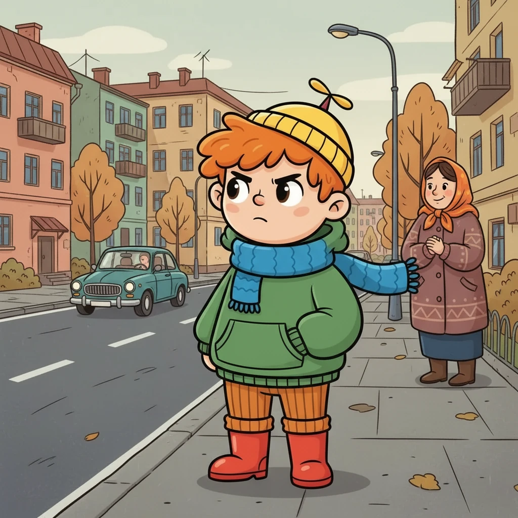 На улице Тима увидел дорогу. Мама учила его всегда смотреть по сторонам, прежде чем переходить. Он внимательно посмотрел налево, направо и еще раз налево, прежде чем сделал шаг.