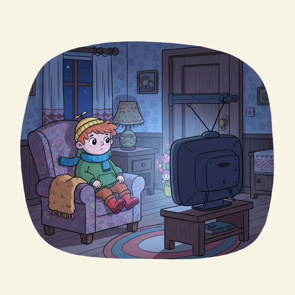 Вечером Тима остался дома один. Он вспомнил, что нельзя открывать дверь незнакомцам. Он включил телевизор, чтобы развлечься, и ждал возвращения мамы.