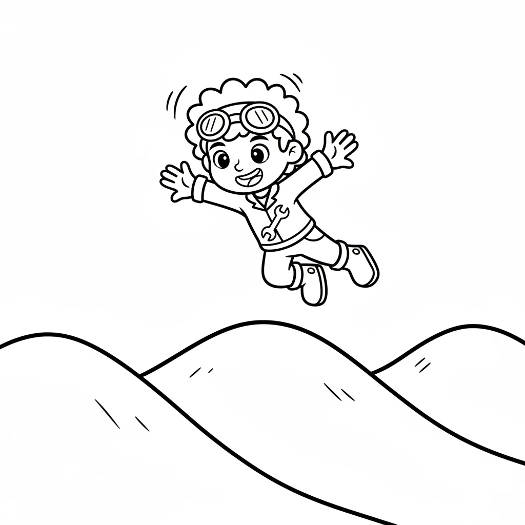 Feeling brave, Sparky decided to explore the world from above. He soared over green, rolling hills and felt the wind in his imaginary hair.