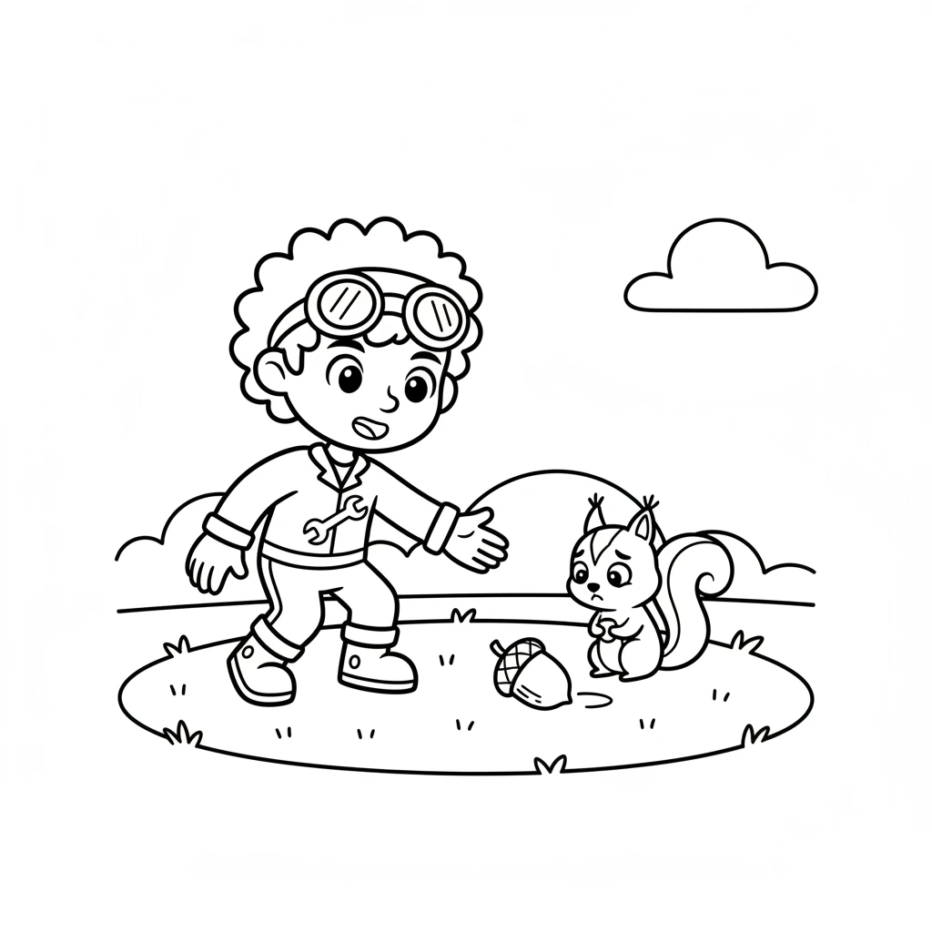 Down below, Sparky spotted a tiny squirrel looking worried. He landed softly and asked what was wrong. The squirrel had lost its favorite nut!