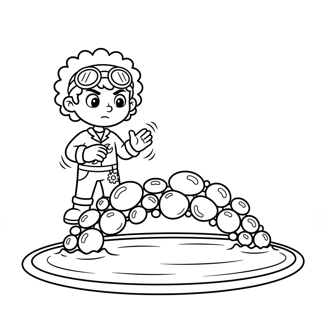 Sparky had a brilliant idea! He concentrated hard, and magical bubbles began to form. They made a wobbly, wonderful bridge right over the puddle.