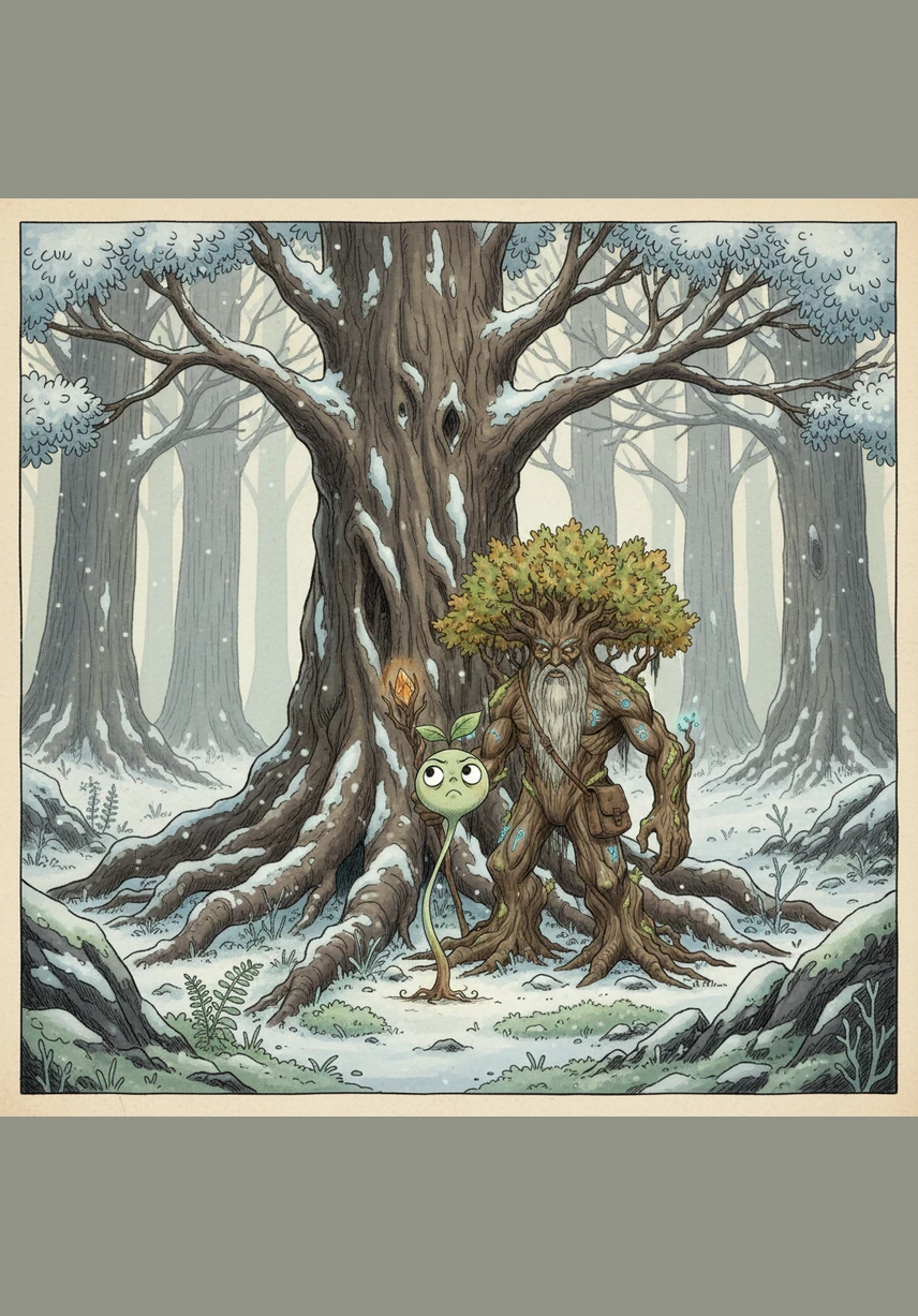 When winter arrived with a soft blanket of snow, Pip felt safe and warm tucked under Barnaby’s wide, protective canopy. He realized that being small allowed him to be cradled by the strength of the forest while he slept.