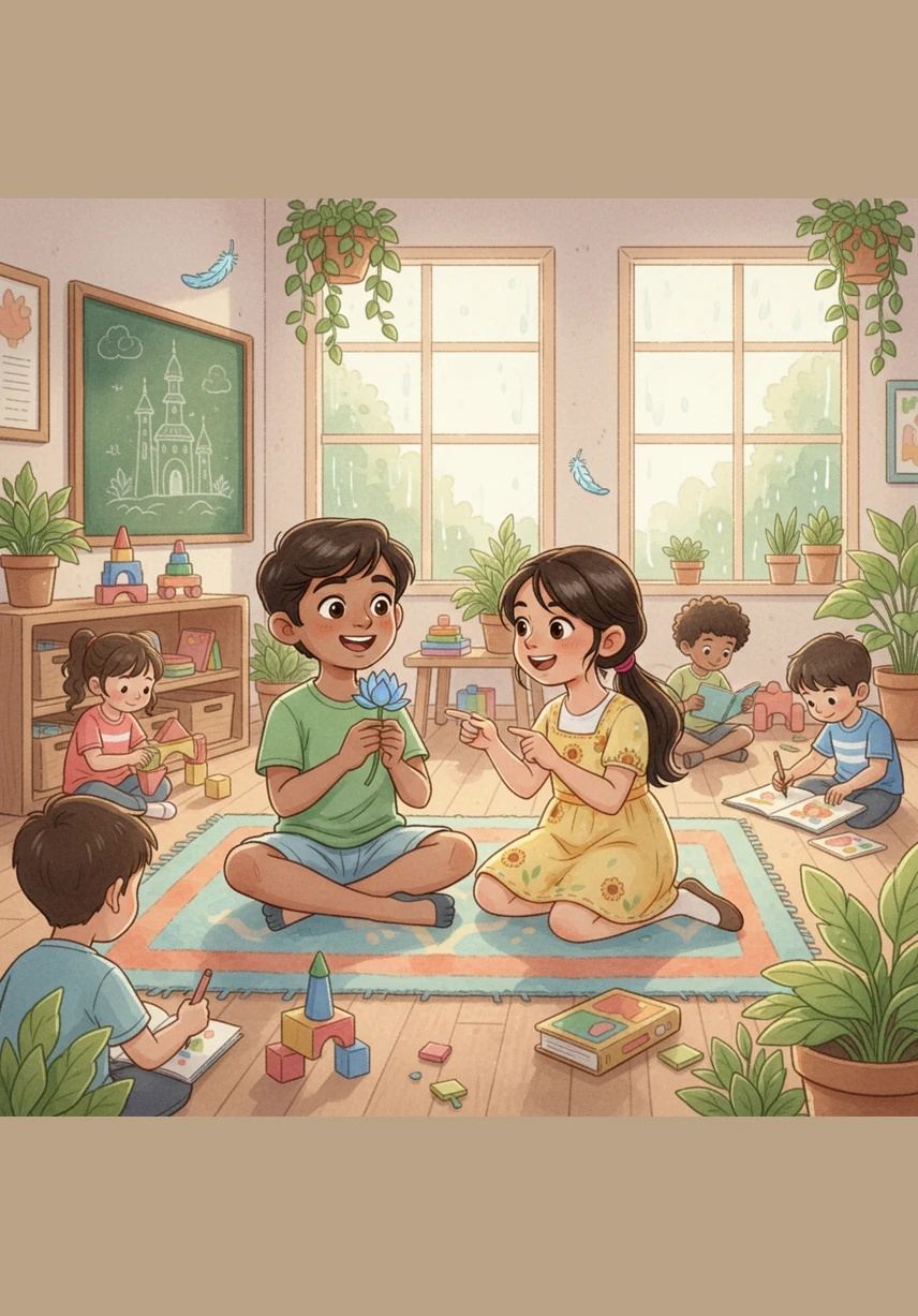 In the humid air of a nursery classroom, young Harnoor sits alone while her cousins play together. She feels like a solo act in a world meant for duos, her eyes searching for a place to belong amidst the chaotic playground.