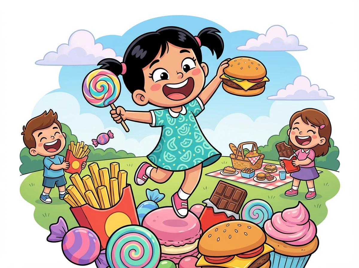 كانت سبيكة طفلة مرحة تحب اللعب مع أصدقائها. كانت تحب أكل الحلويات والوجبات السريعة أكثر من الفواكه والخضروات.