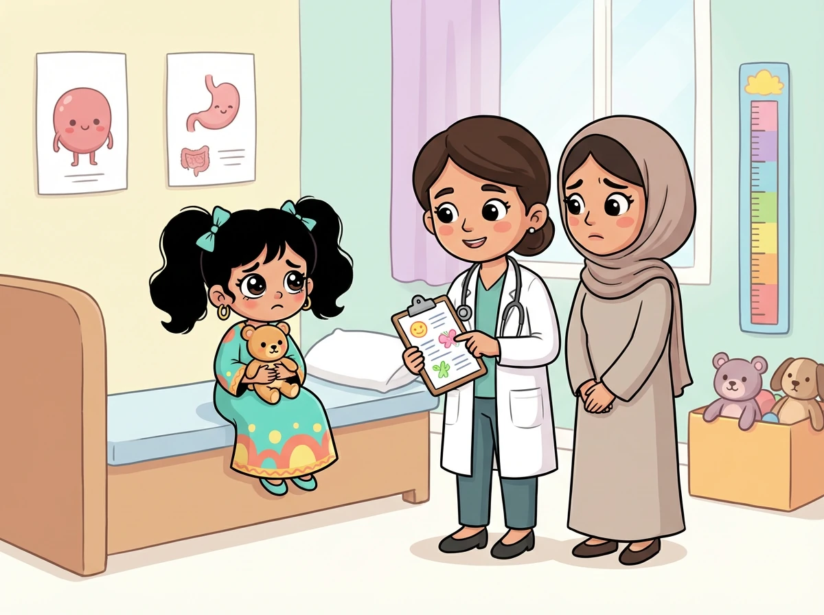 أخبر الطبيب سبيكة ووالدتها أنها مصابة بمرض السكري. شعرت سبيكة بالحزن والخوف.