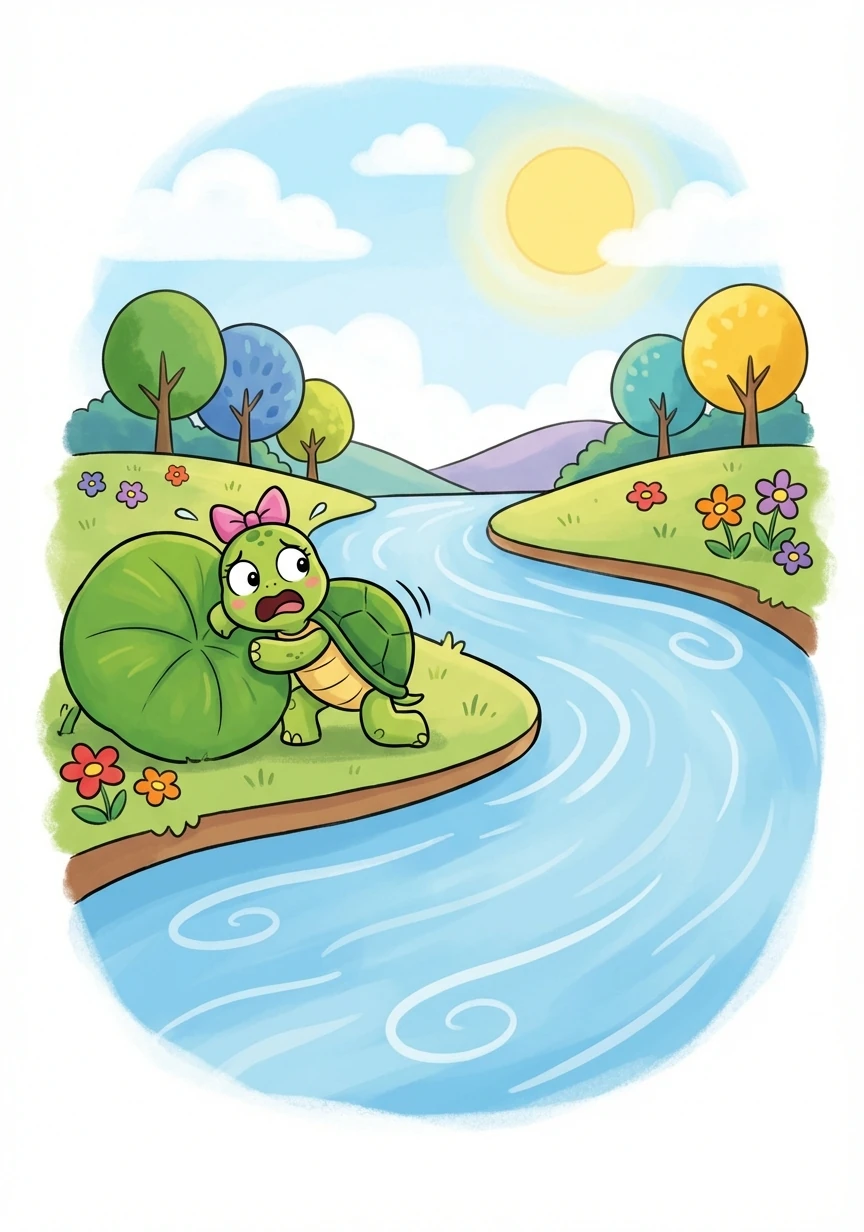 Carmela era una tortuga pequeña que vivía cerca de un gran río. Le tenía mucho miedo al agua, tanto que nunca se acercaba a la orilla.