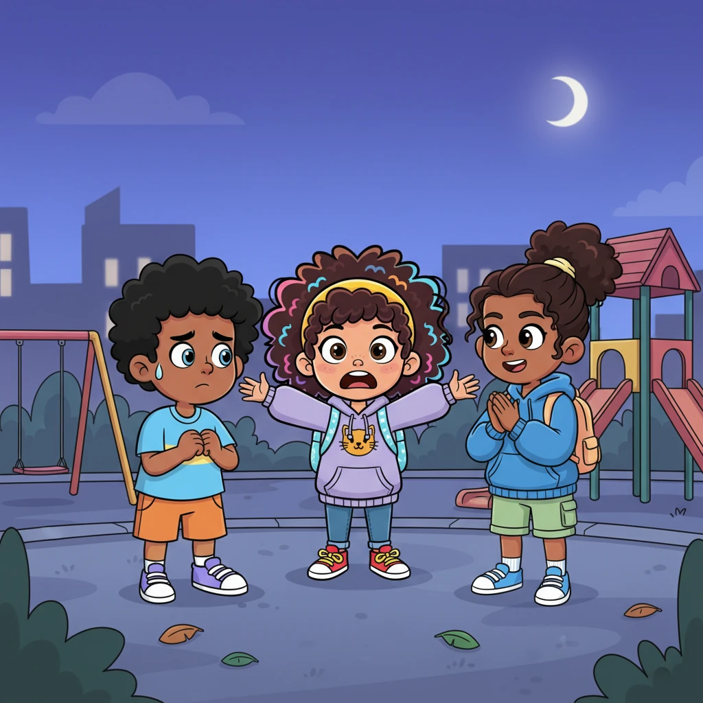 Back at school, the three friends gather, their expressions a mix of fear and determination, as Layla passionately explains their close call with the scarecrow. Mak nervously suggests setting up traps, while Ivy, her eyes sparkling with a sudden idea, agrees enthusiastically, proposing they strategize their defenses against the midnight threat.