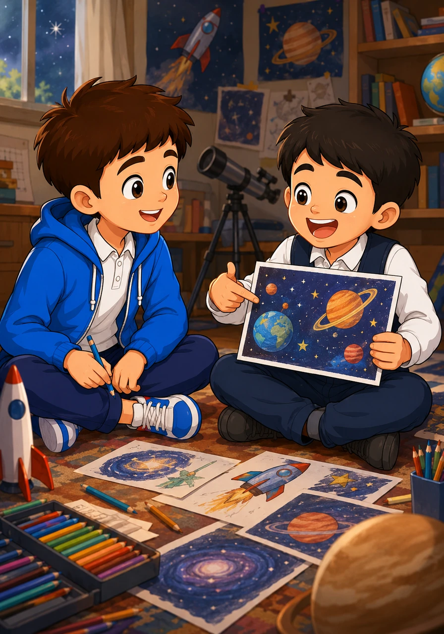 They soon discovered that they both shared a huge passion for drawing space rockets and distant stars. Sanzhar’s face lit up with a genuine smile for the first time, and he began to talk excitedly about his favorite planets.