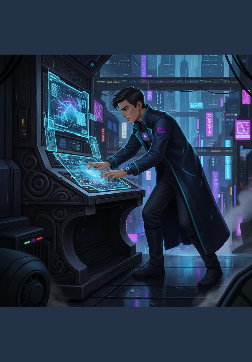 While cleaning the pedestal, Elian finds a dropped vial that has cracked, leaking a swirling grey vapor that smells of rain and old letters. As he touches the mist, a sudden, sharp memory of a forgotten funeral and a lost brother floods his mind, leaving him breathless.