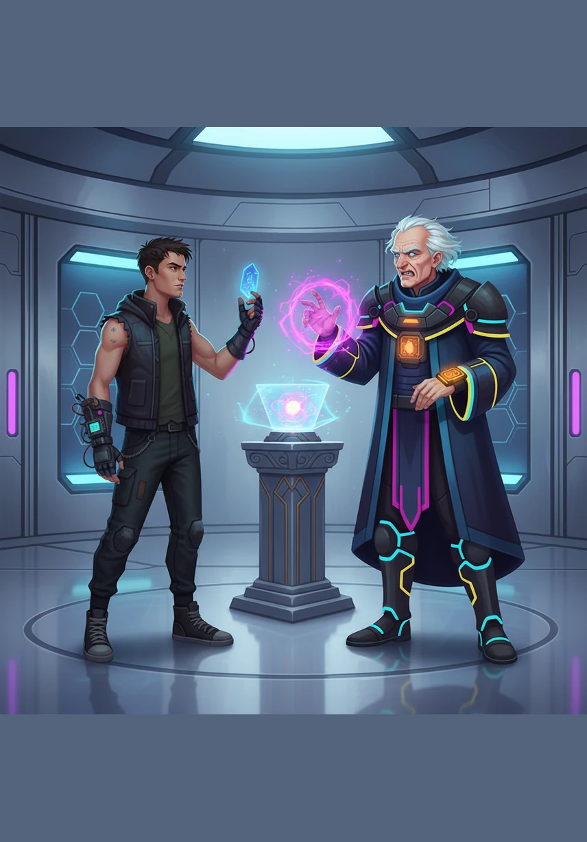 Elian confronts the High Keeper, who argues that a life without pain is a gift and that the darkness outside would consume them if they felt even a moment of true grief. The old man’s face is a mask of artificial joy, devoid of any real depth or wisdom.