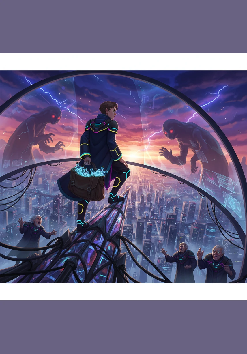 Realizing that the light is a gilded cage, Elian steals a satchel of the memory vials and climbs to the very top of the tower. He looks out at the horizon, where the shadows press against the glass, waiting for the truth to be told.