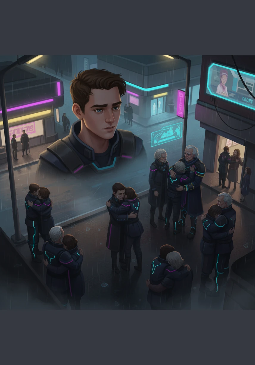 Down in the streets, the people begin to weep and embrace, finally remembering those they lost and the struggles that shaped them. The town is no longer perfectly bright, but as Elian watches from above, he sees that for the first time, the people are truly alive.