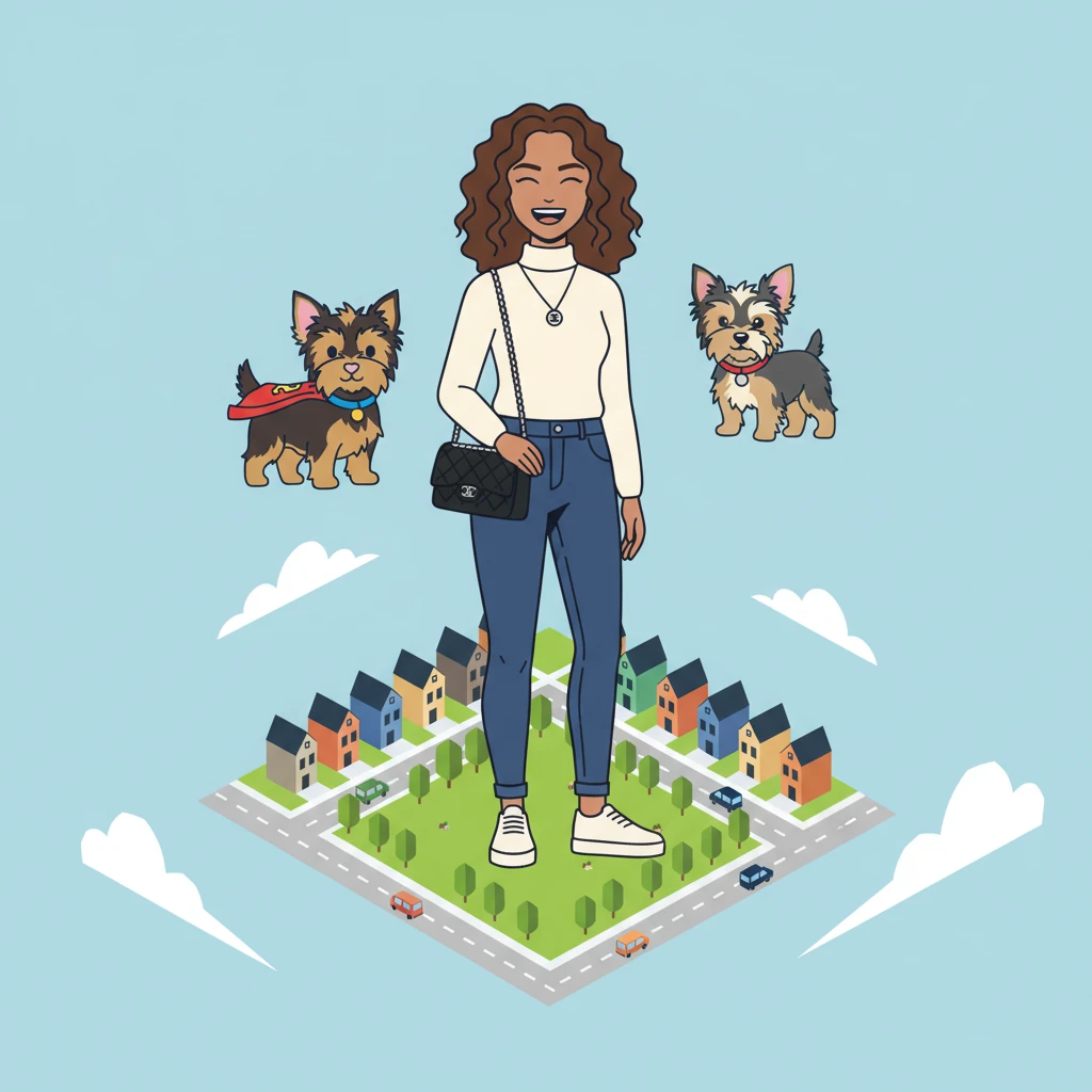 The flying trio soars above the park, looking down at the familiar world below. Houses appear as neat squares, cars as colorful rectangles on the street. They giggle, a chorus of happy barks echoing softly.