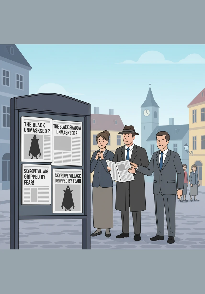 The morning newspapers in Spielberg are filled with chilling headlines about the unsolved mystery of the Black Shadow. Everyone is talking about the strange occurrences and the fear gripping the nearby village of Skyrope.