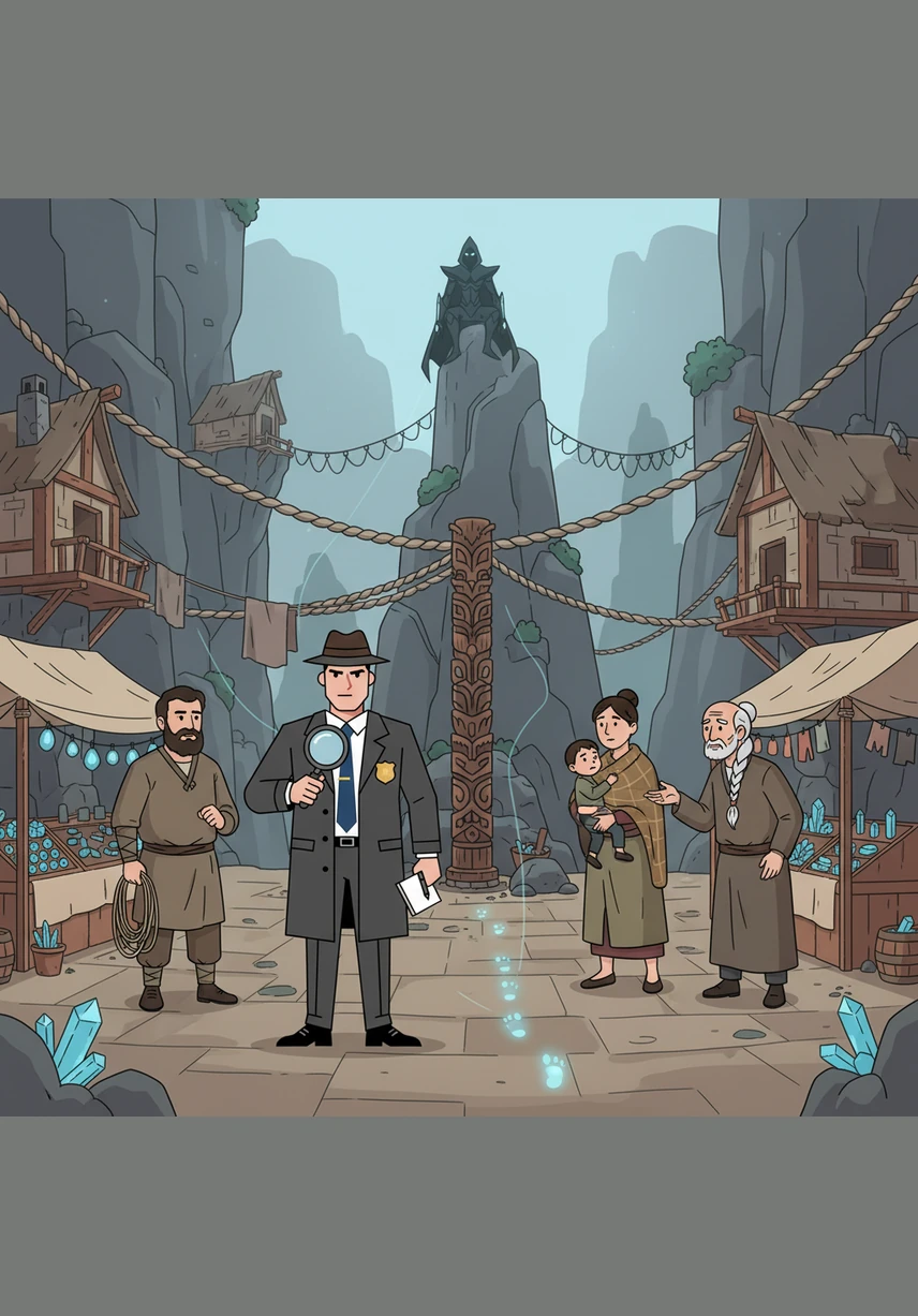 In the heart of Skyrope village, residents gather in small groups, their faces pale with fear as they discuss the recent disappearances. The legend of the Black Shadow has moved from the pages of history books into their terrifying reality.