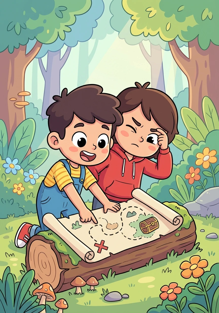 Mereka cuba membaca peta itu. Peta itu menunjukkan arah ke sebuah tempat yang tersembunyi di dalam hutan. Mereka berjanji untuk mencari tempat itu esok.