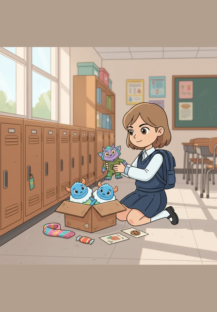 The monster looked up with wide eyes and asked if she was truly sure about sharing her meal. Charlotte nodded kindly, urging the creature to eat quickly before the lunch bell rang because sharing food wasn't usually allowed at school.