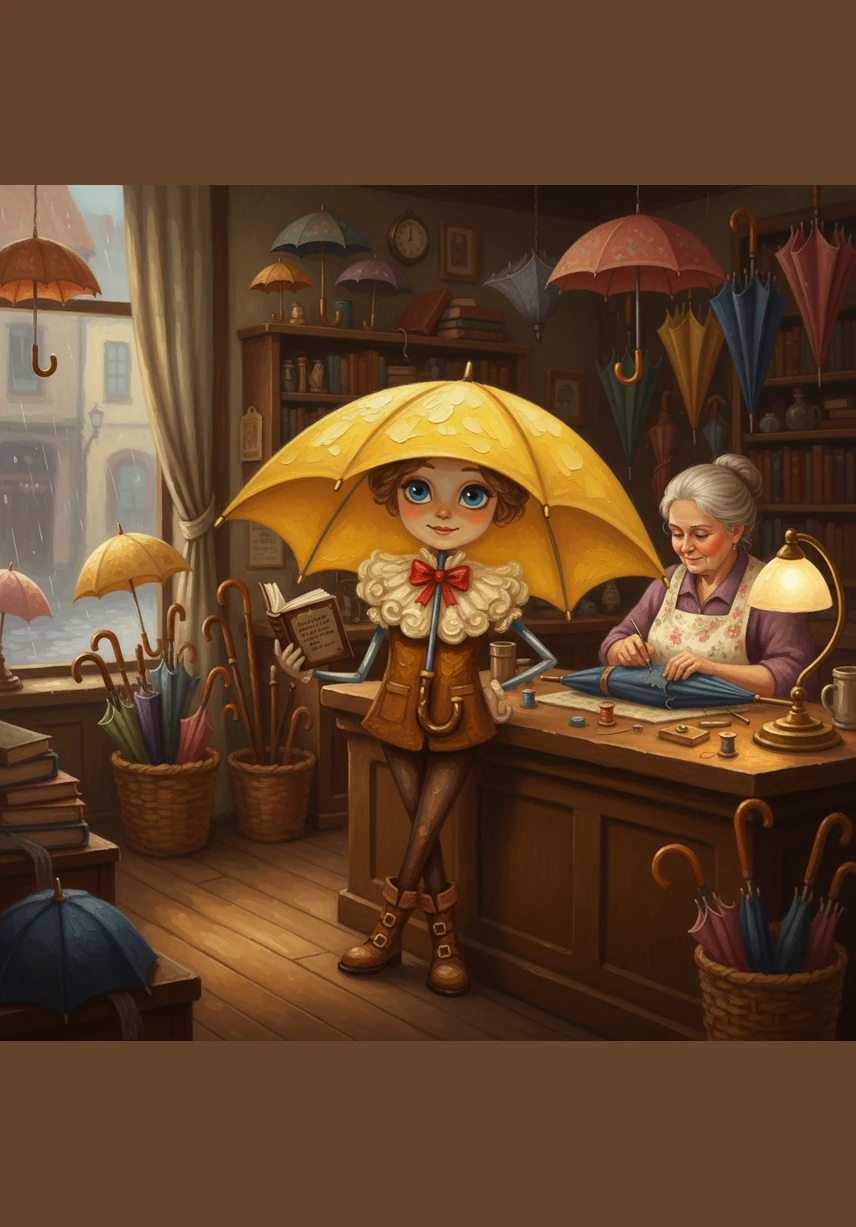 Della the bright yellow umbrella sat tucked away on the highest shelf of a cozy shop called Della’s. While the other umbrellas stood tall and proud in their bins, Della preferred the safety of her quiet, dusty corner.