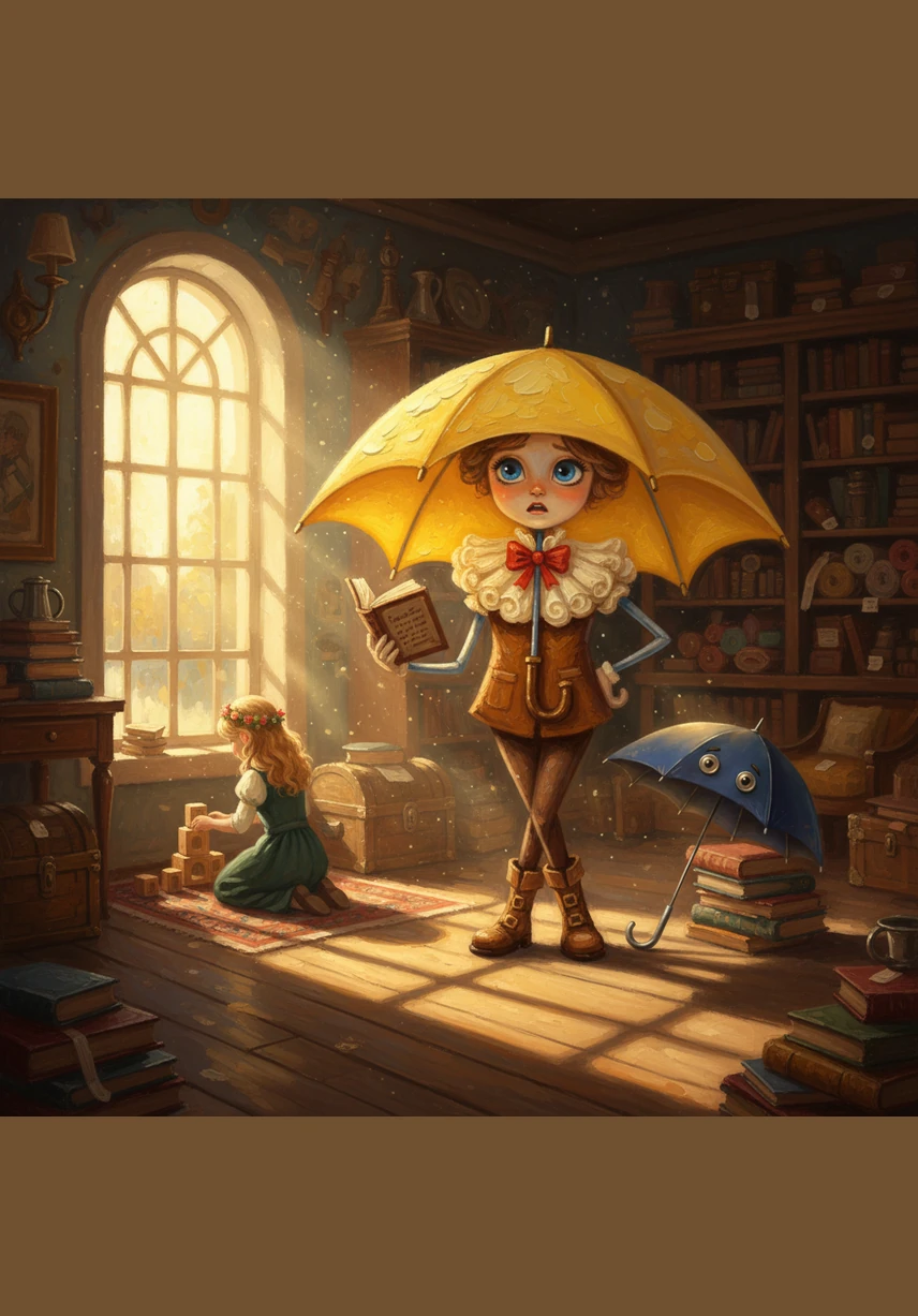Through the shop window, a brilliant sun began to shine, casting long shadows across the wooden floor. Della trembled, worried the harsh golden rays would bleach her beautiful fabric and make her cheerful colors fade away.