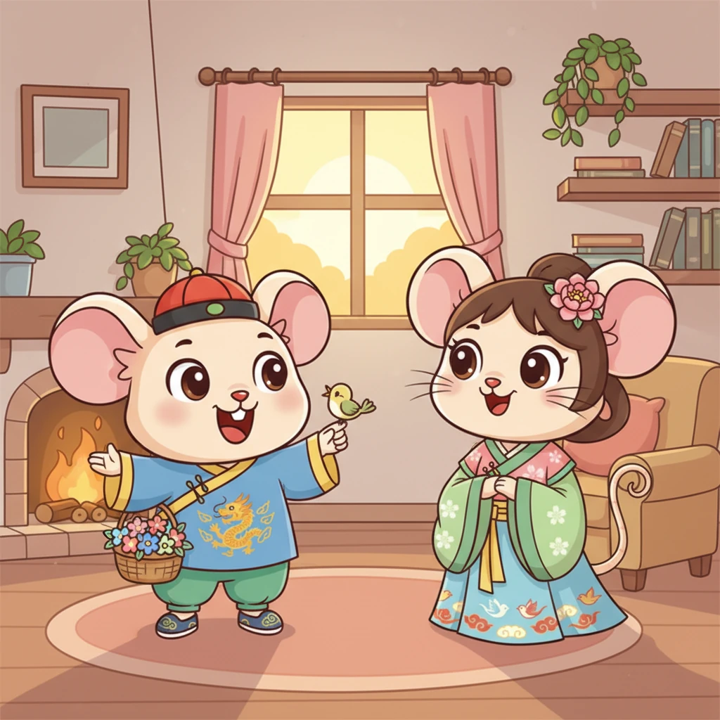 傍晚,米米带着满满的收获和对大自然的敬爱回到了家。他兴奋地向妈妈讲述着自己的探险经历,分享着“鸟语花香”带来的美好,他的小脸上洋溢着探索后的喜悦。