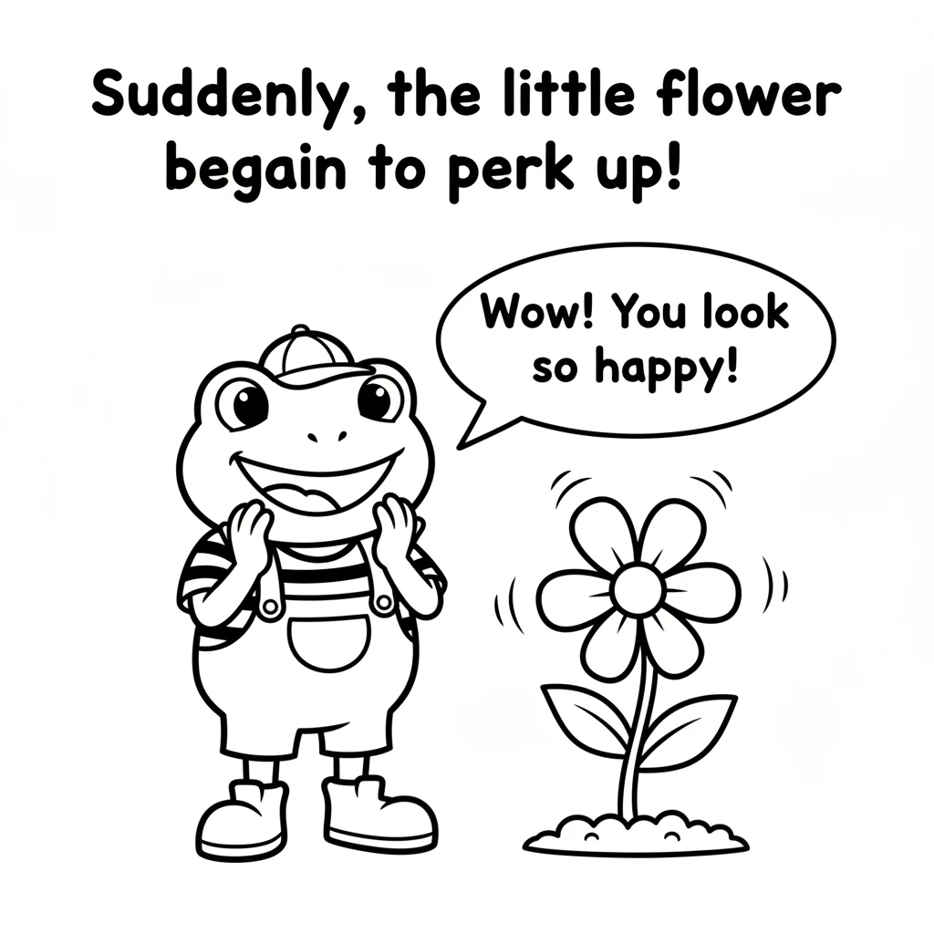 Suddenly, the little flower began to perk up! Its petals slowly unfolded, and its stem straightened. It looked much happier and brighter than before.