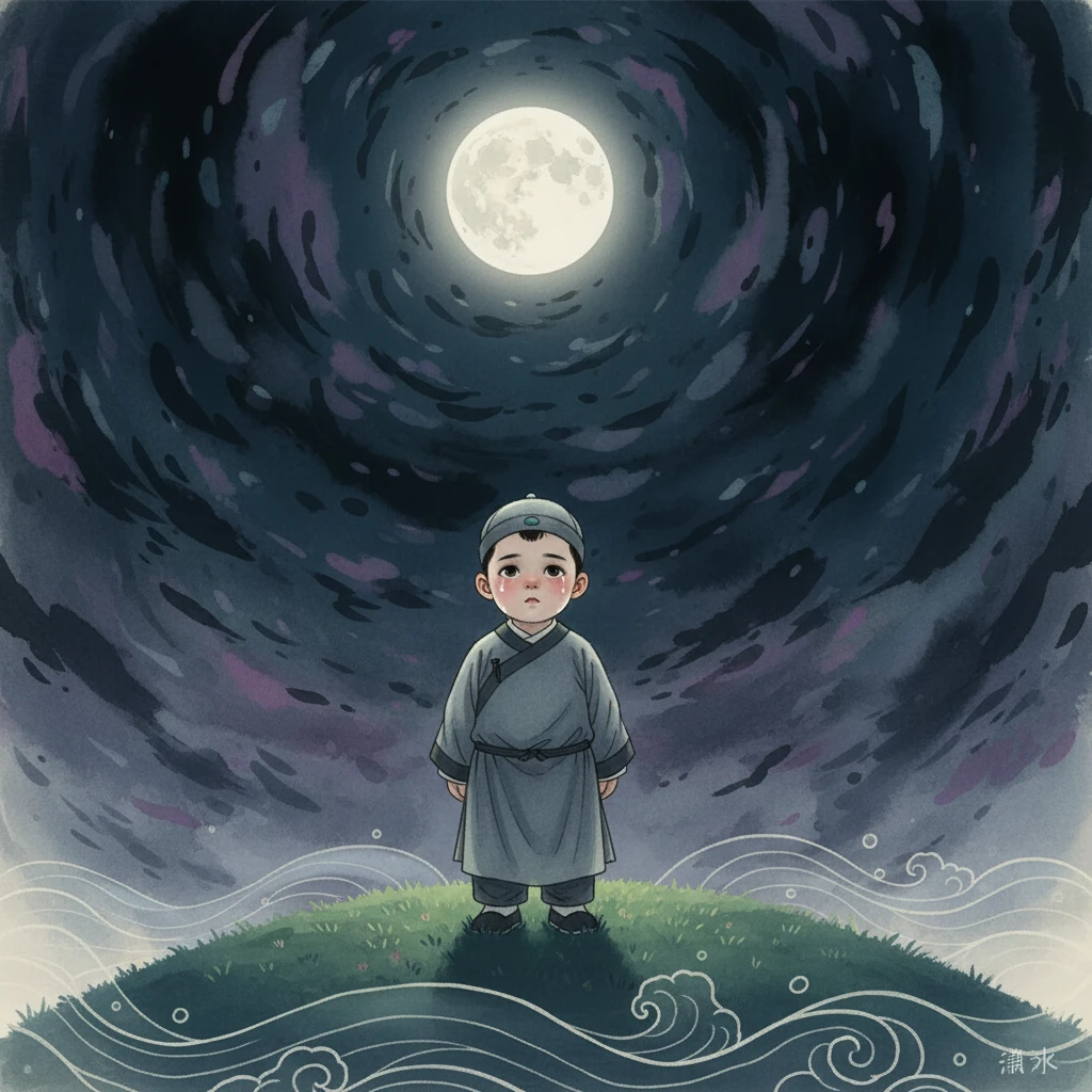 他再次抬头望月,月亮仿佛成了他与故乡之间唯一的连接。思念像潮水般涌上心头,湿润了他的眼眶。