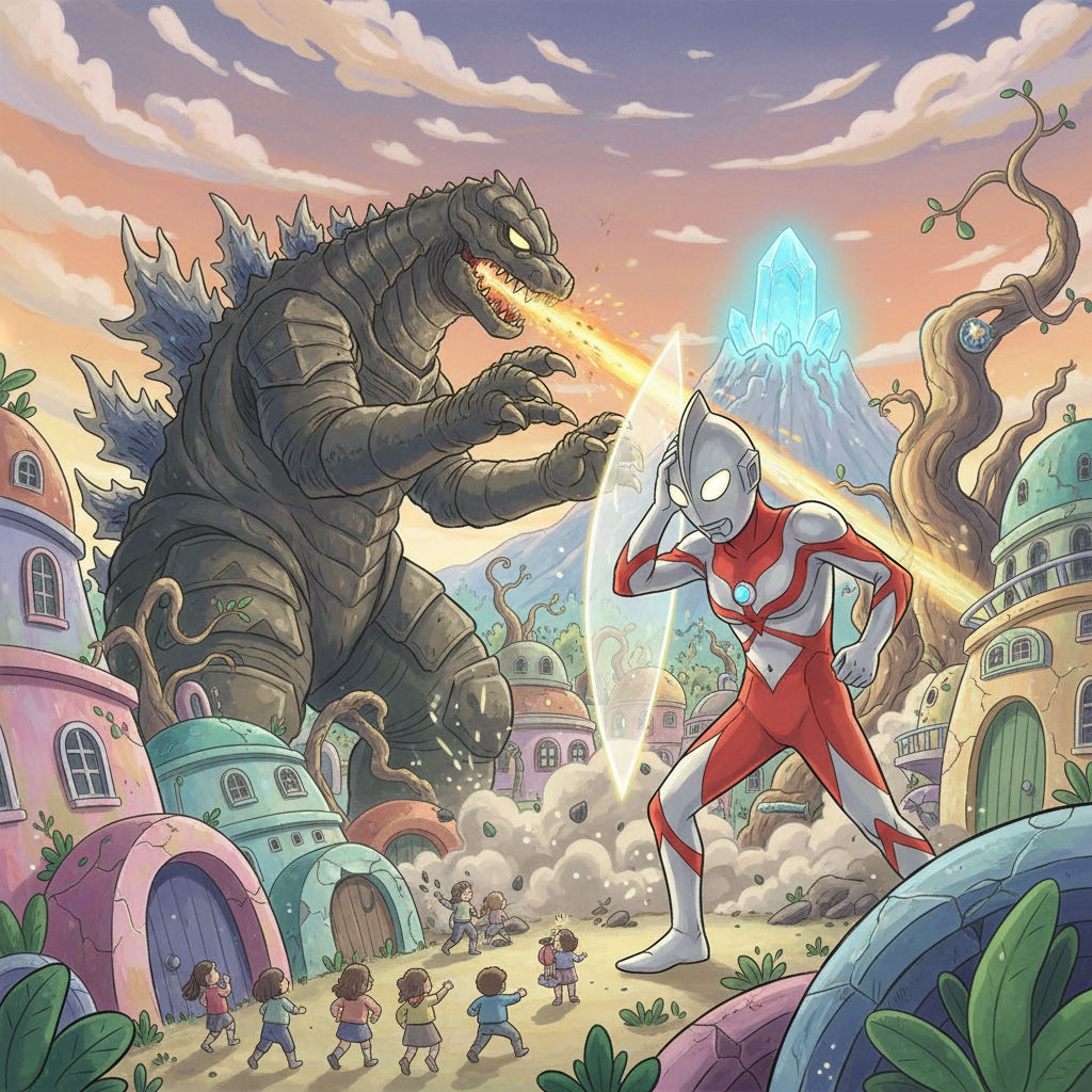 哥斯拉的攻击凶猛而强大，奥特曼虽然勇敢，但也逐渐显露出疲态。他必须找到哥斯拉的弱点，才能拯救世界。