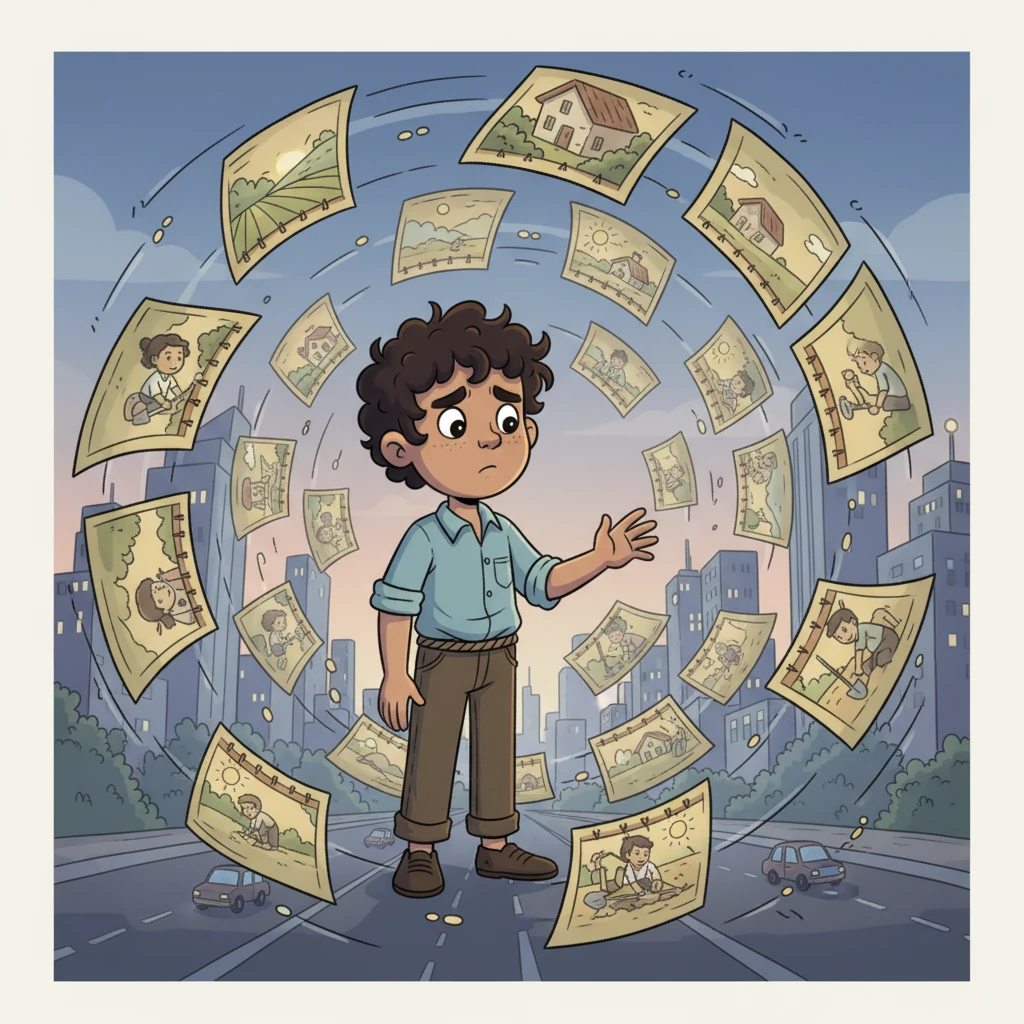 O Tempo Voa, o Problema Permanece: As páginas de um calendário giram rapidamente, mostrando a passagem de décadas. A paisagem rural se mistura com elementos urbanos, mas a imagem de crianças trabalhando em condições precárias persiste, como um eco doloroso do passado.