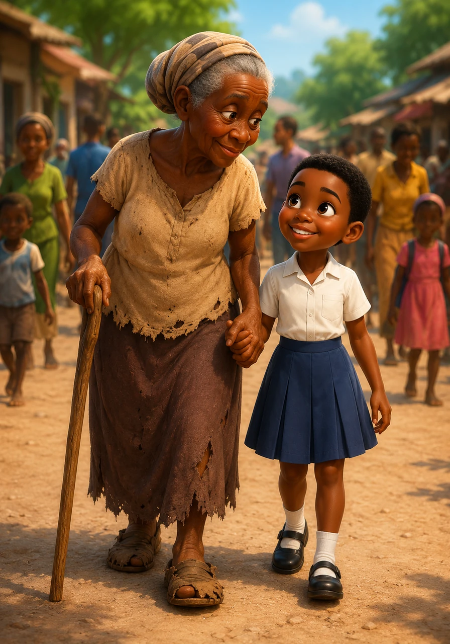 Other children and villagers pass them by on the road, some glancing at the grandmother’s tattered shoes and simple cane. Mitch notices them but smiles even wider, squeezing her grandmother's hand to show that she is walking with the most magnificent queen in the world.