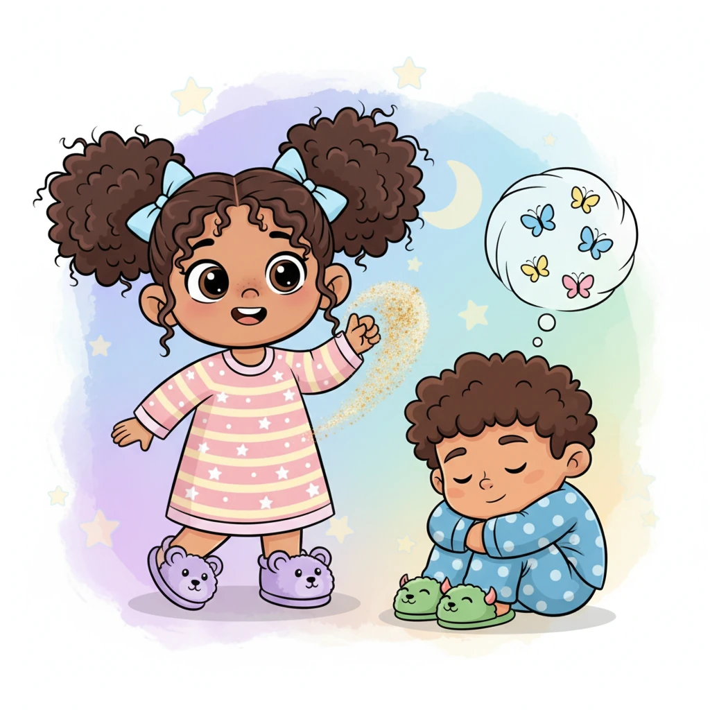 With a playful flick, Twinkle sends a tiny puff of sleepy dust towards Pipsqueak, who immediately curls into a tight ball and drifts off to sleep, dreaming of chasing colorful butterflies.