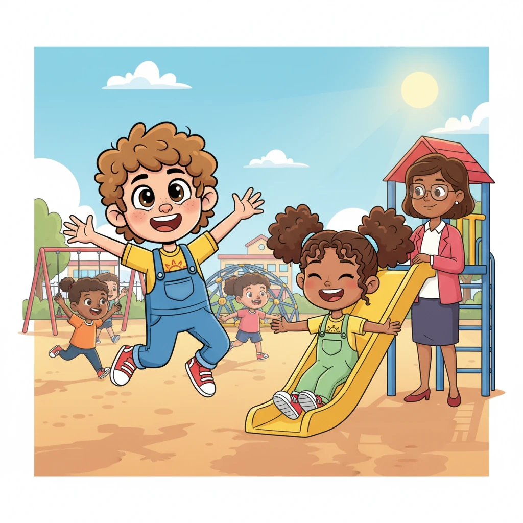 At school, the playground buzzed with children laughing and running. Brent and Jael joined their friends, feeling the gentle warmth of the morning sun. Their teacher reminded everyone that morning sunlight helps our bodies make vitamin D, keeping bones strong, but cautioned not to stay out too long when it's hot.