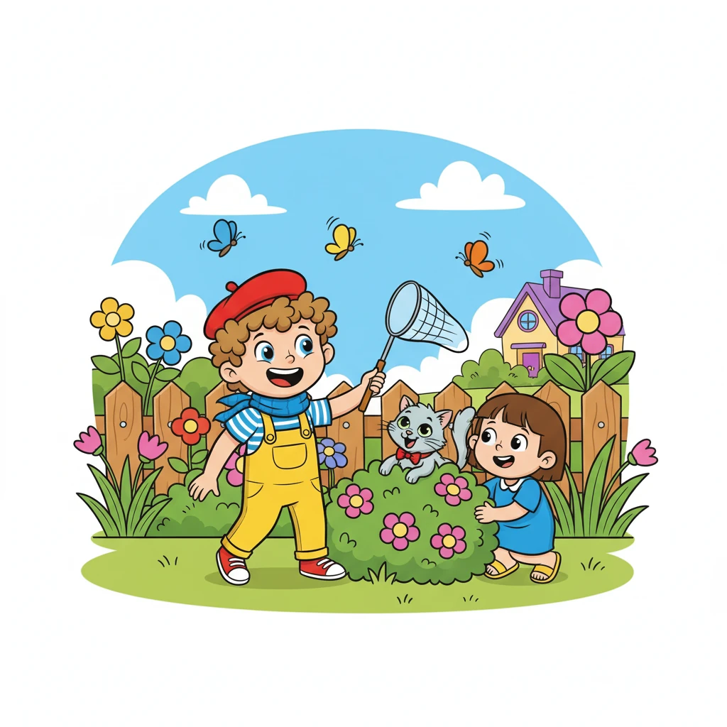 Après le petit-déjeuner, Haythem et Ninat partaient à l'aventure dans le jardin. Ils chassaient ensemble les papillons et se cachaient derrière les buissons, partageant des moments de complicité.