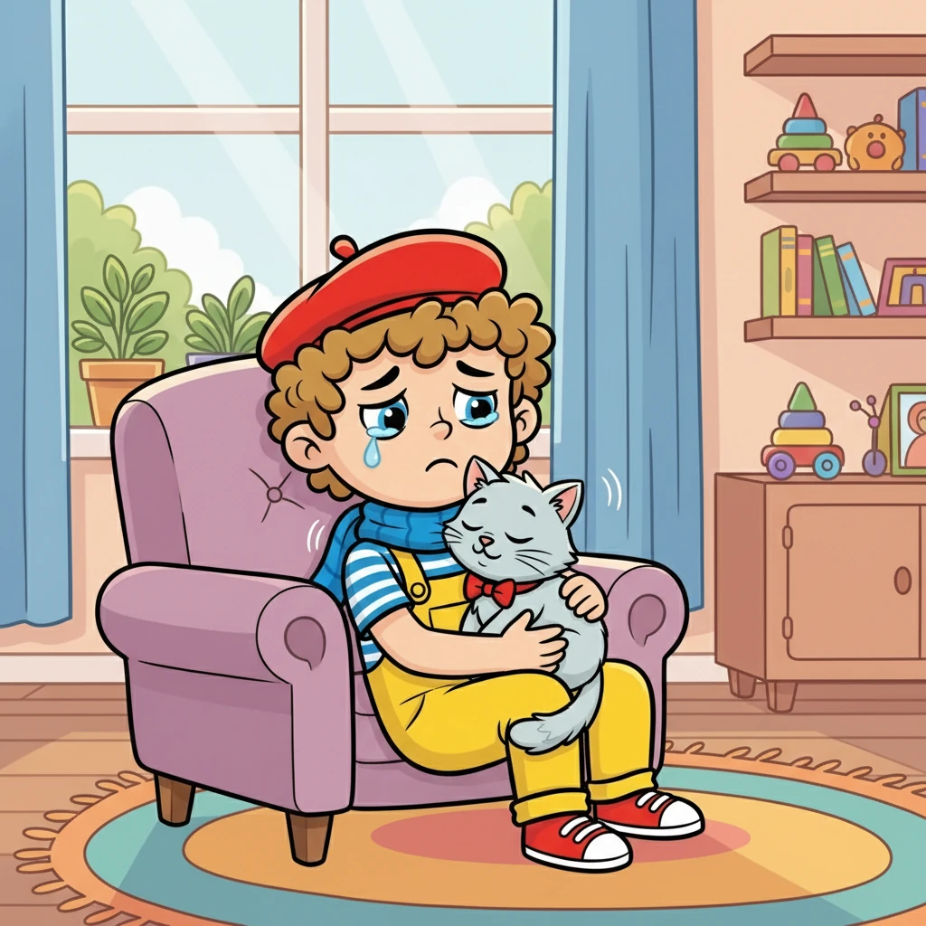 Un jour, Haythem a eu un petit chagrin. Ninat, sentant sa tristesse, s'est blottie contre lui, le consolant avec ses ronronnements. Elle était toujours là pour lui remonter le moral.