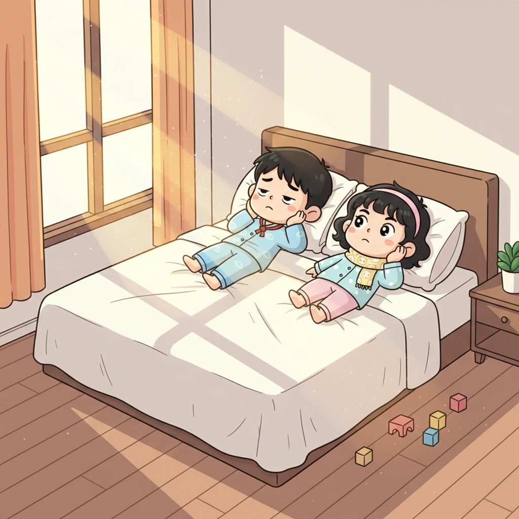 李明和小惠慵懒地躺在柔软的大床上,阳光透过窗户洒进来,照亮了他们舒适的小天地。他们有点无聊,正在想今天还能玩些什么新花样。