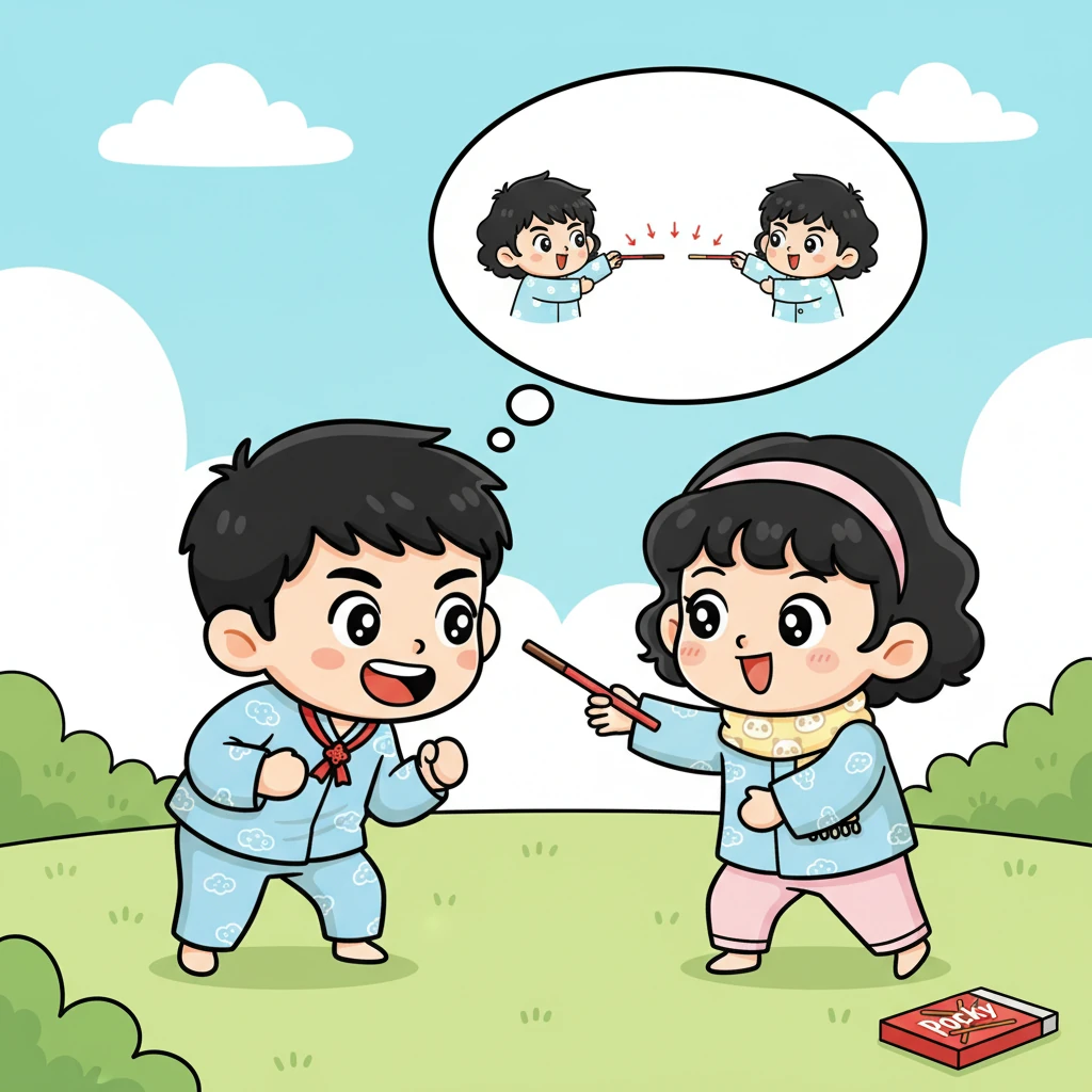 小惠解释说,他们可以玩一个“百奇游戏”:两个人各咬住饼干的一端,然后一点点地靠近,看谁能坚持到最后。李明听得津津有味,迫不及待地想要尝试。