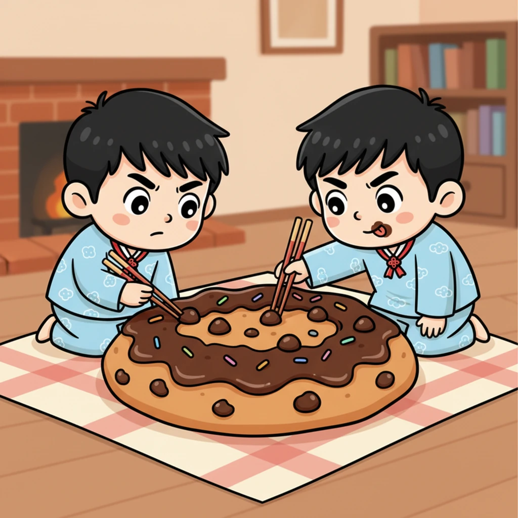 “再来一次!”小惠擦了擦嘴角的巧克力,精神抖擞地提议。这次他们更加专注,慢慢地、小心翼翼地向饼干的中心靠近,空气中充满了紧张又好玩的气氛。