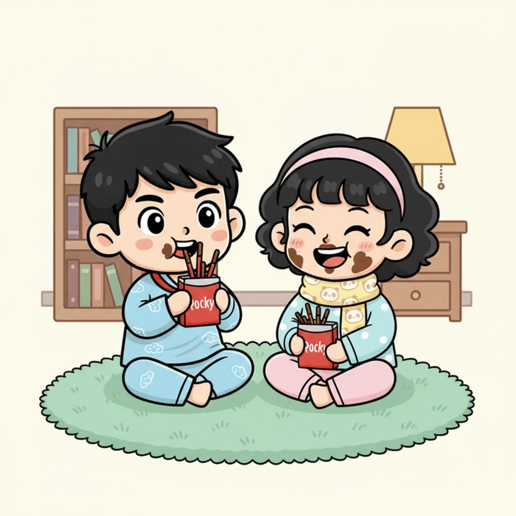 盒子里的百奇饼干很快就所剩无几了。他们心满意足地吃完了最后一根,嘴巴和手指上都沾满了香甜的巧克力,但他们一点也不在意。