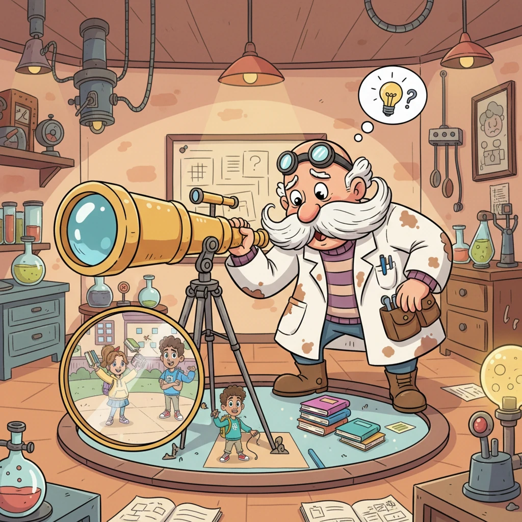 Professor Pip, a lovable inventor with a magnificent mustache and goggles perched on his head, bustled around his colorful, gadget-filled laboratory. He peeked through a giant telescope, not at stars, but at the bustling schoolyard below. He saw students looking a little flustered, juggling books and lunchboxes.