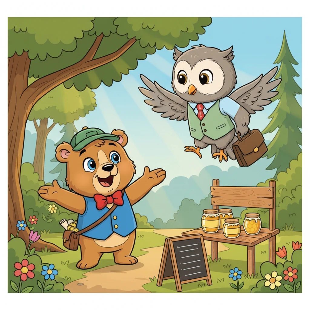 Barney excitedly called out, "Oscar! Oscar! I think I need help! I've opened my honey business, and everyone says I'm a... a 'taxpay-what' now?" Oscar, a wise owl, glided down from a tree branch with a gentle smile. "A taxpayer, Barney! It means you're now part of the tax world, where everyone contributes to help our forest run smoothly." Barney looked puzzled, so Oscar reassuringly added, "Don't worry, my friend, I'll guide you through it."