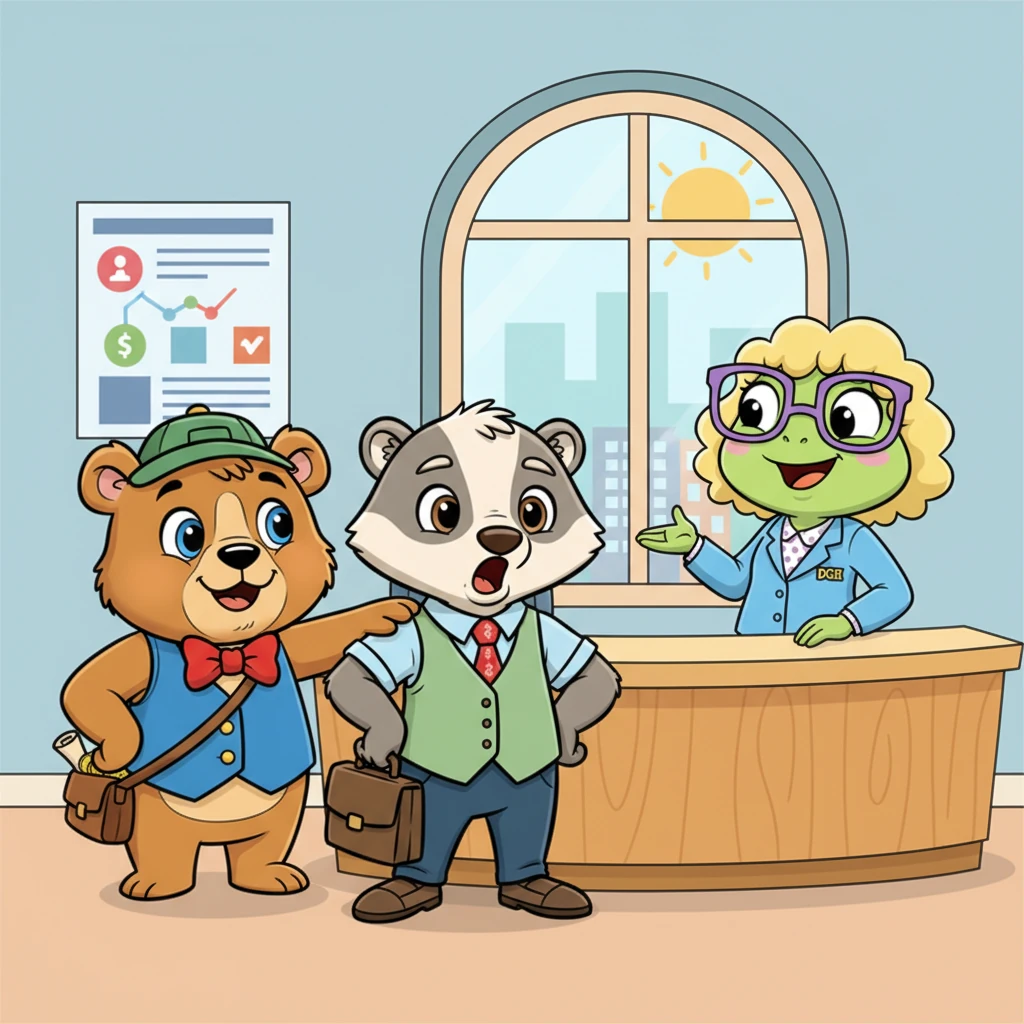 Oscar led Barney to a friendly, wise frog named Miss Frog DGII, who smiled warmly. "Welcome, Barney! I'm here to help you. All taxpayers have rights: to receive clear information, be treated with respect, ask questions, and much more." Barney looked astonished, "Really? I thought it would be so complicated!" Miss Frog DGII chuckled, "That's what we're here for! With good tax education, everything becomes much easier."