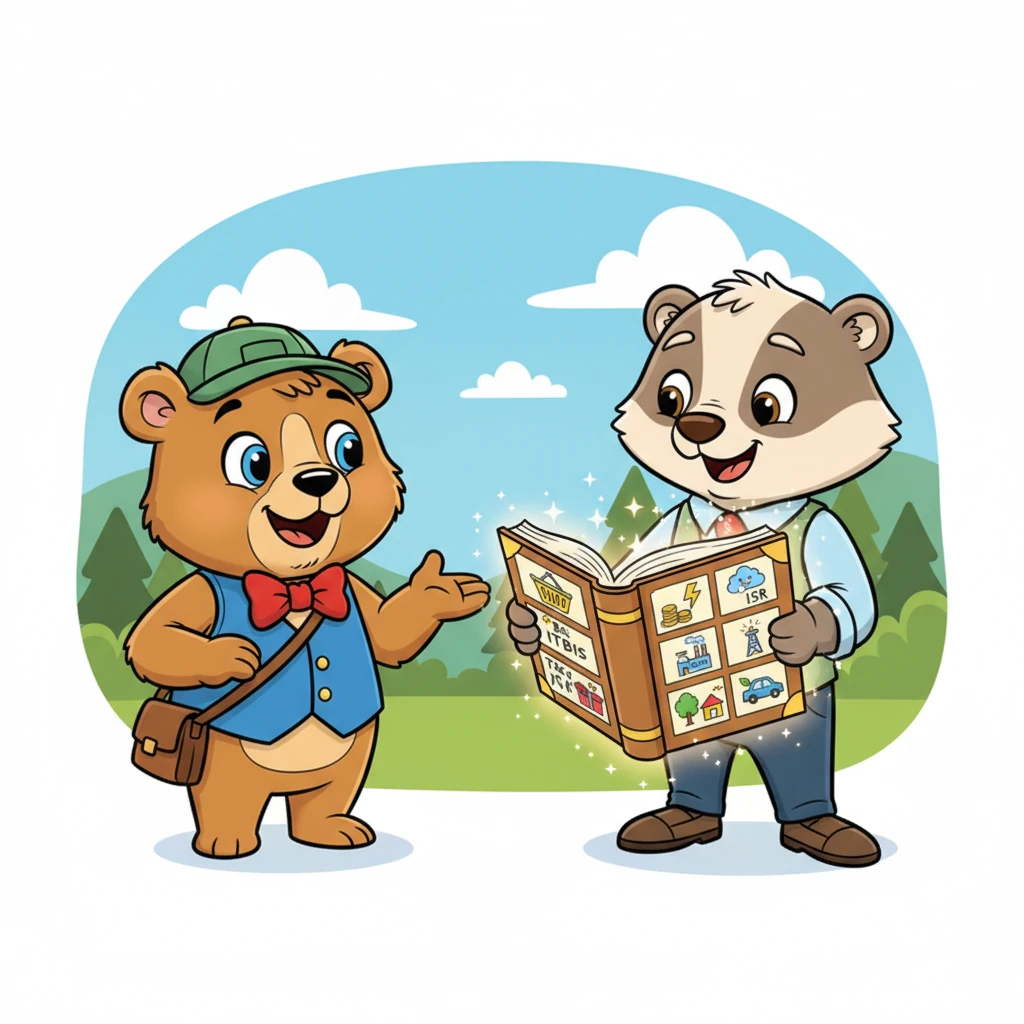 Oscar opened a big, sparkling magic book, showing Barney colorful illustrations of different taxes. He explained, "ITBIS is for products and services. ISR is for the income you earn. Selective Tax is for special things like communication services. Asset Tax is for what your business owns. IPI is for real estate. Succession and Donation Tax is for inherited items. And Vehicle Tax, if you have one!" Barney beamed, "Wow, this is easier than I thought! If I do this right, my business will grow, and so will our forest!"