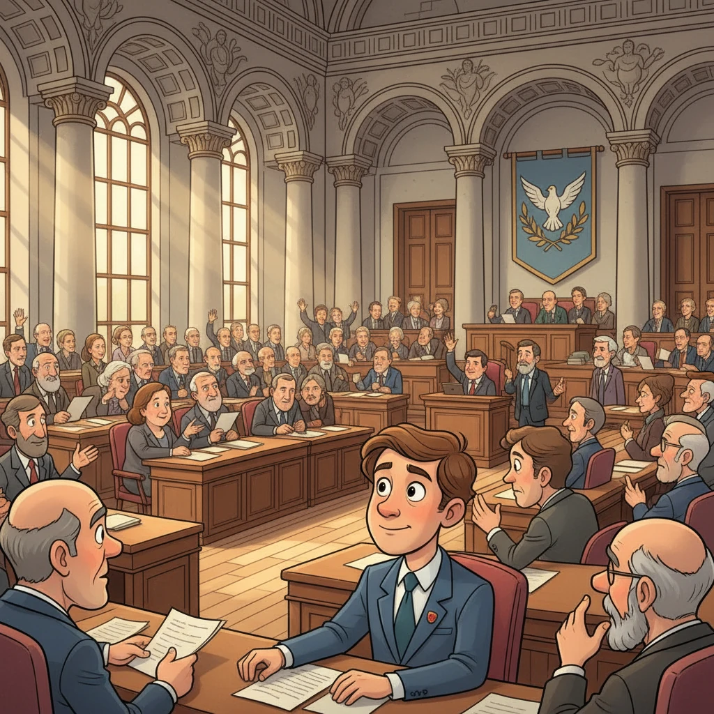 У великій залі парламенту кипіла робота. Олесь, молодий депутат з щирим серцем, уважно стежив за обговоренням Закону про Автономію. Він вірив, що цей закон принесе довгоочікувані зміни та мир у країну, яка страждала від розбрату.