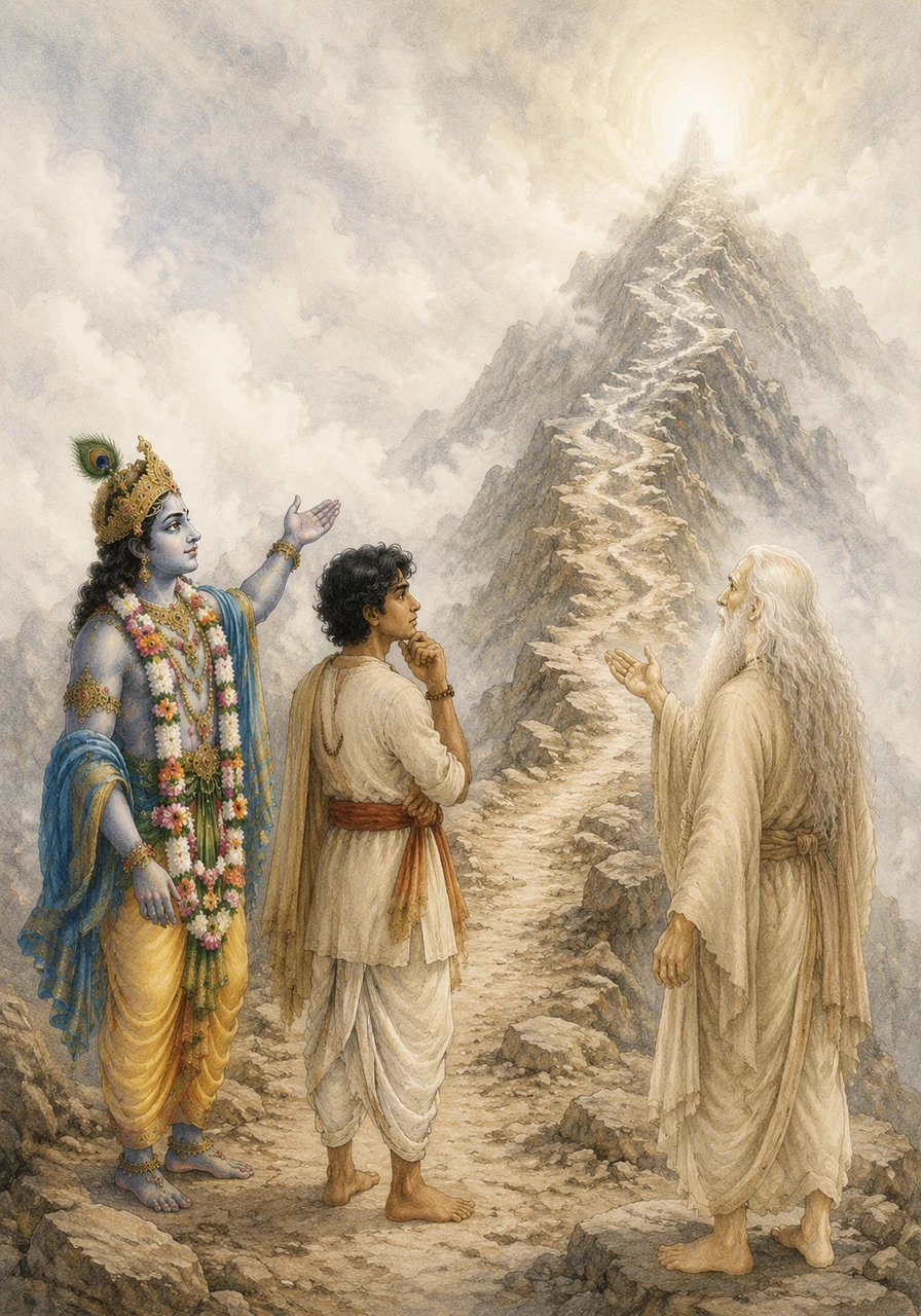 He notices how difficult the formless path is, as the mind struggles to grasp what it cannot touch or imagine. For those living in the physical world, trying to reach the unmanifested feels like climbing a mountain without a map.