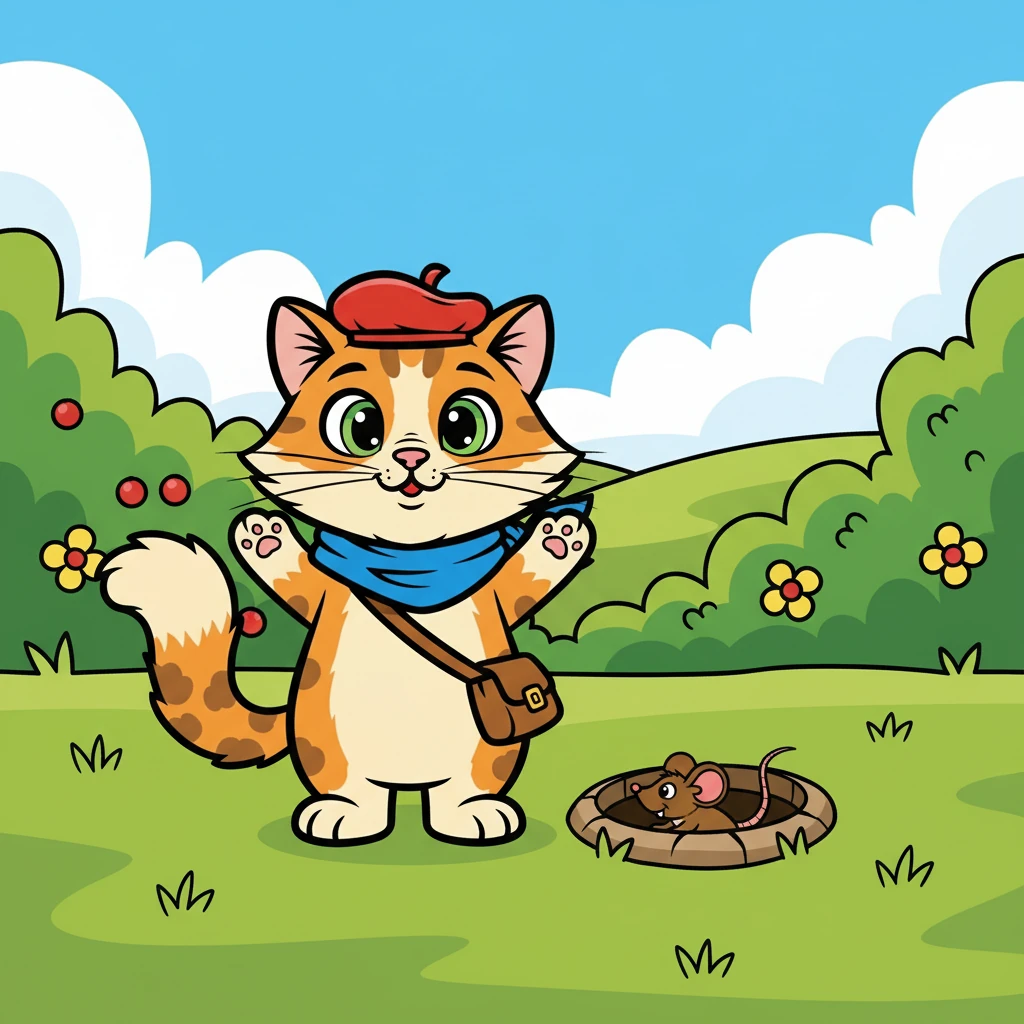 Вдруг, из-за кустов выскочила мышь. Мурзик, забыв обо всем, бросился в погоню за ней. Мышь юрко проскользнула в нору, а Мурзик остался ни с чем, но полон азарта.