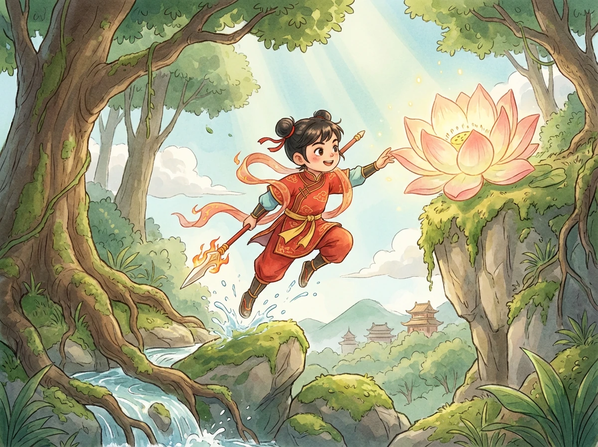 陈塘关的李靖夫人怀胎三年六个月，终于诞下一个肉球。李靖大惊，一剑劈开，只见一个粉雕玉琢的娃娃从中跳出，正是哪吒。