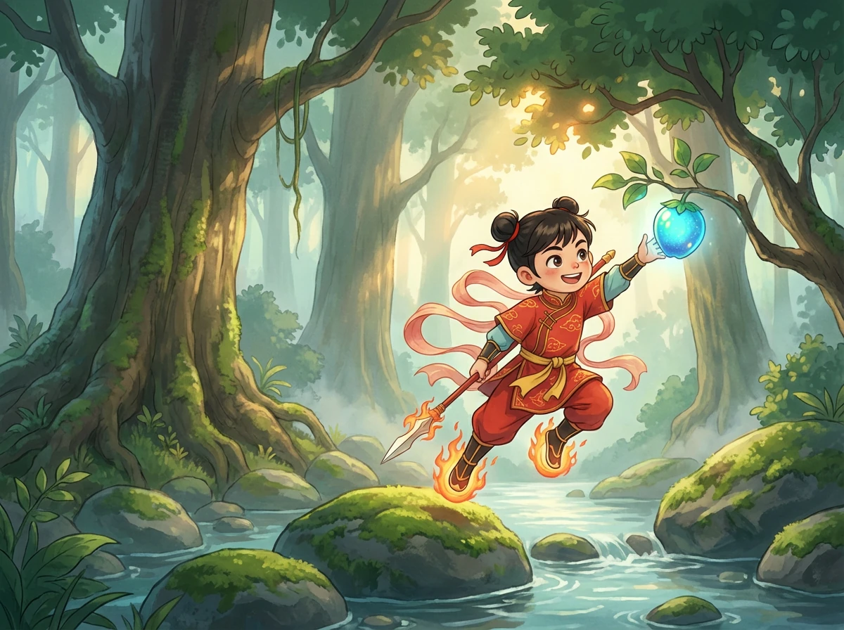 复活后的哪吒，更加勇敢和强大，他手持火尖枪，脚踏风火轮，再次与龙王战斗，最终战胜龙王，拯救了陈塘关的百姓。