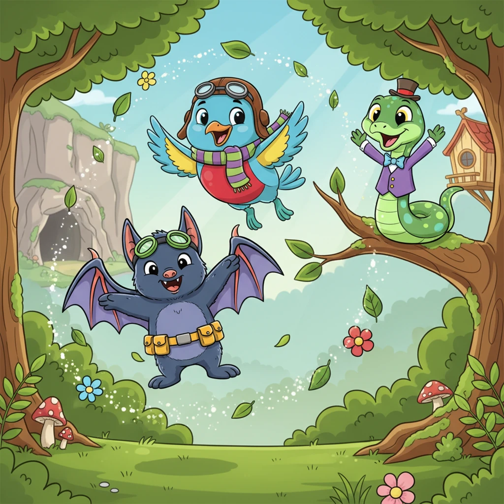 From that day on, the forest remembered the incredible teamwork of Barnaby the Bat and Pip the Bird. They proved that no matter how different you are, or whether you live in a cave or a tree, working together makes you stronger, and friendship is the greatest adventure of all.