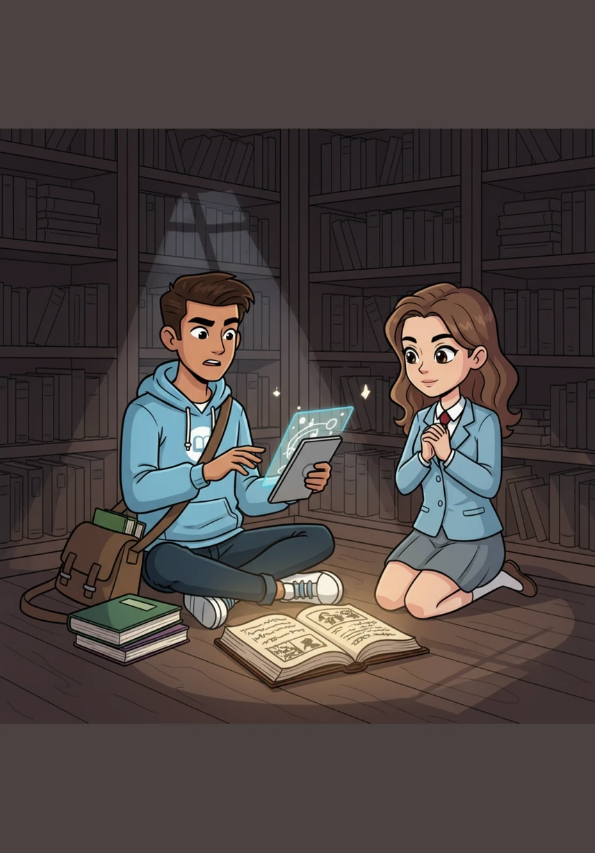 A girl named Ayesha enters the room and, instead of picking a seat near the front, slides into the space right beside him. She leans over to see his drawing, her presence bringing a sudden spark of energy to his quiet corner.