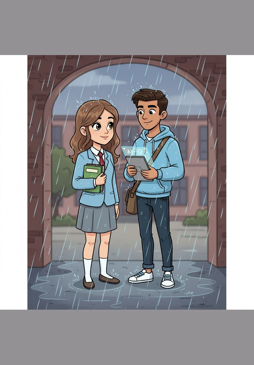 Ayesha looks at him with a soft, knowing smile as the rain splashes at their feet. She admits that she had known his feelings for a long time, but gently teases him for taking so long to say the words.