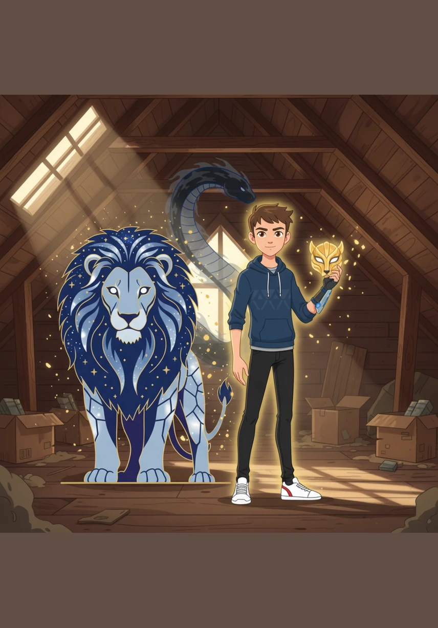 The spirit lion gave Leo a final, knowing nod before the golden world began to fade back into the familiar wooden beams of the attic. Leo took off the mask, feeling taller and stronger than he ever had before.
